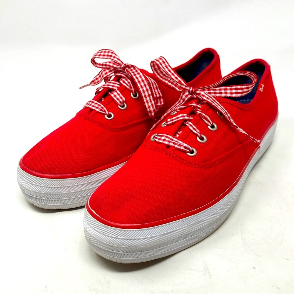 Keds Red Low Top Plaid Laces Lace Up Sneakers Women's Size 7.5